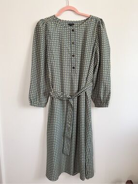 Ann Taylor Chain Tan/Blue/Green Print Belted Midi Dress Size XLP